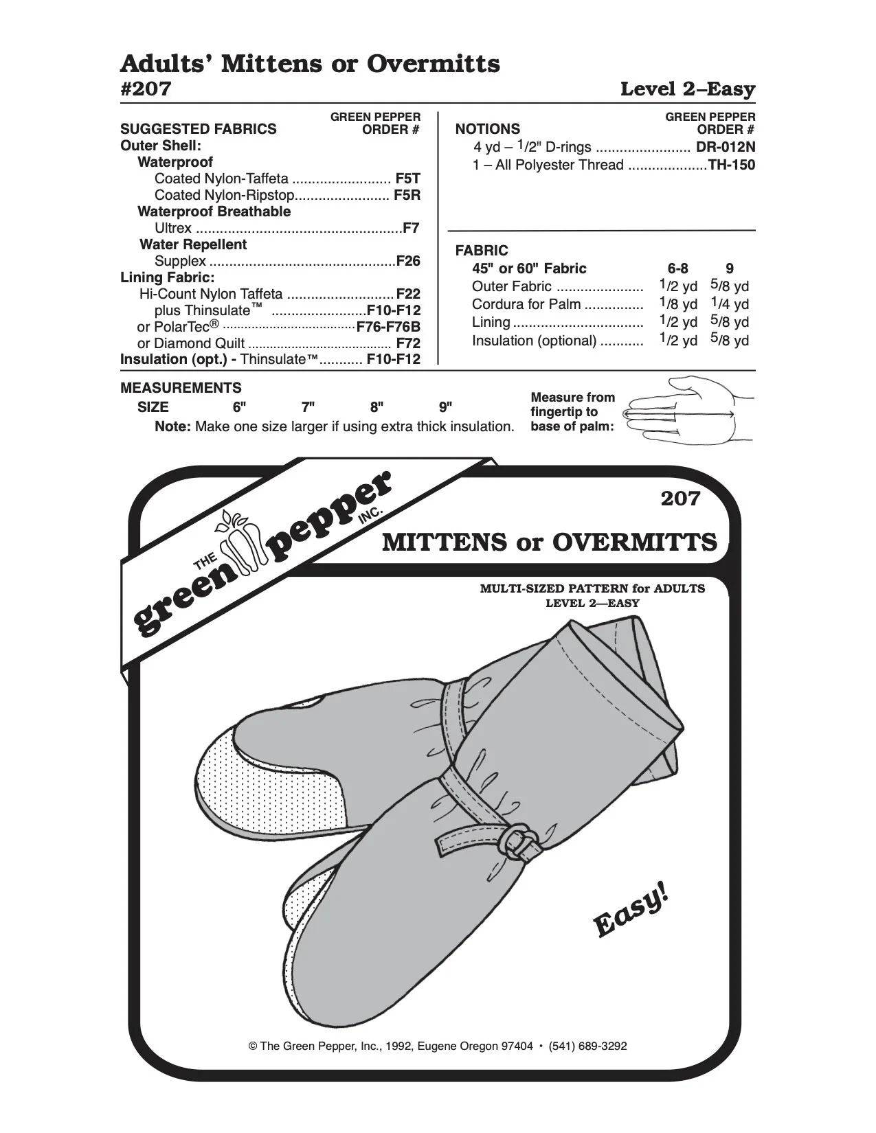 Adult Overmitts or Insulated Mittens Pattern - 207 - The Green Pepper Patterns - Image 2