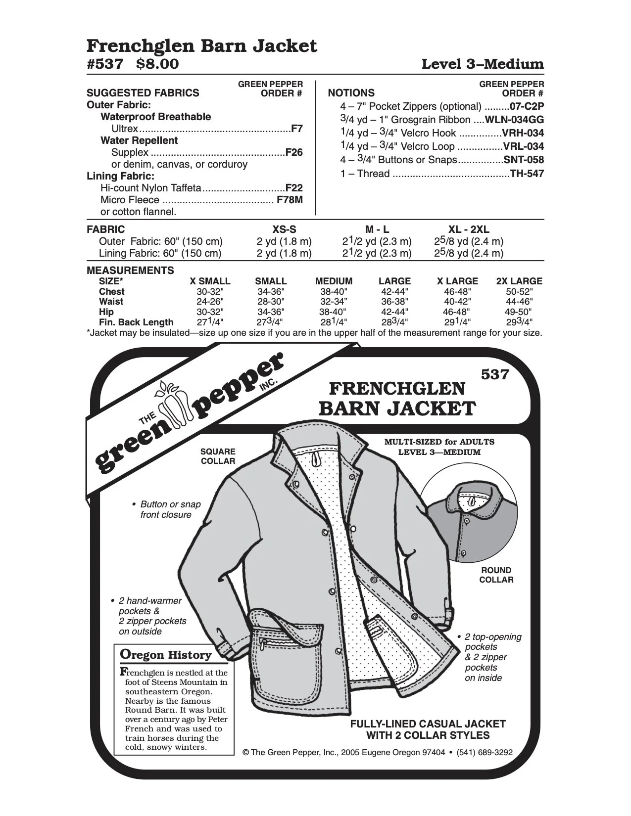 Adult’s Frenchglen Barn Jacket Pattern - 537 - The Green Pepper Patterns - Image 2