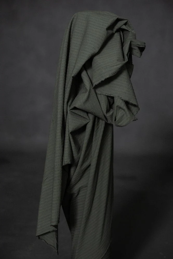 Aspen Green Seersucker Stripe Indian Organic Cotton - Merchant & Mills