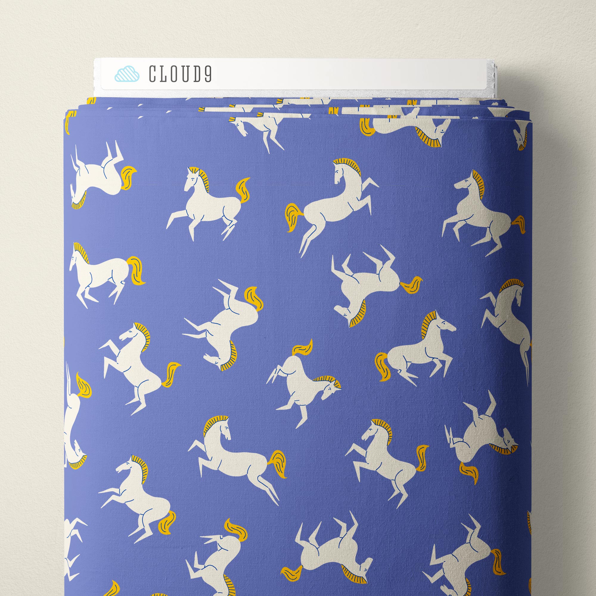 Brave Horses - Blue - The Iliad - Aidi Riera - Cloud 9 Fabrics - Poplin