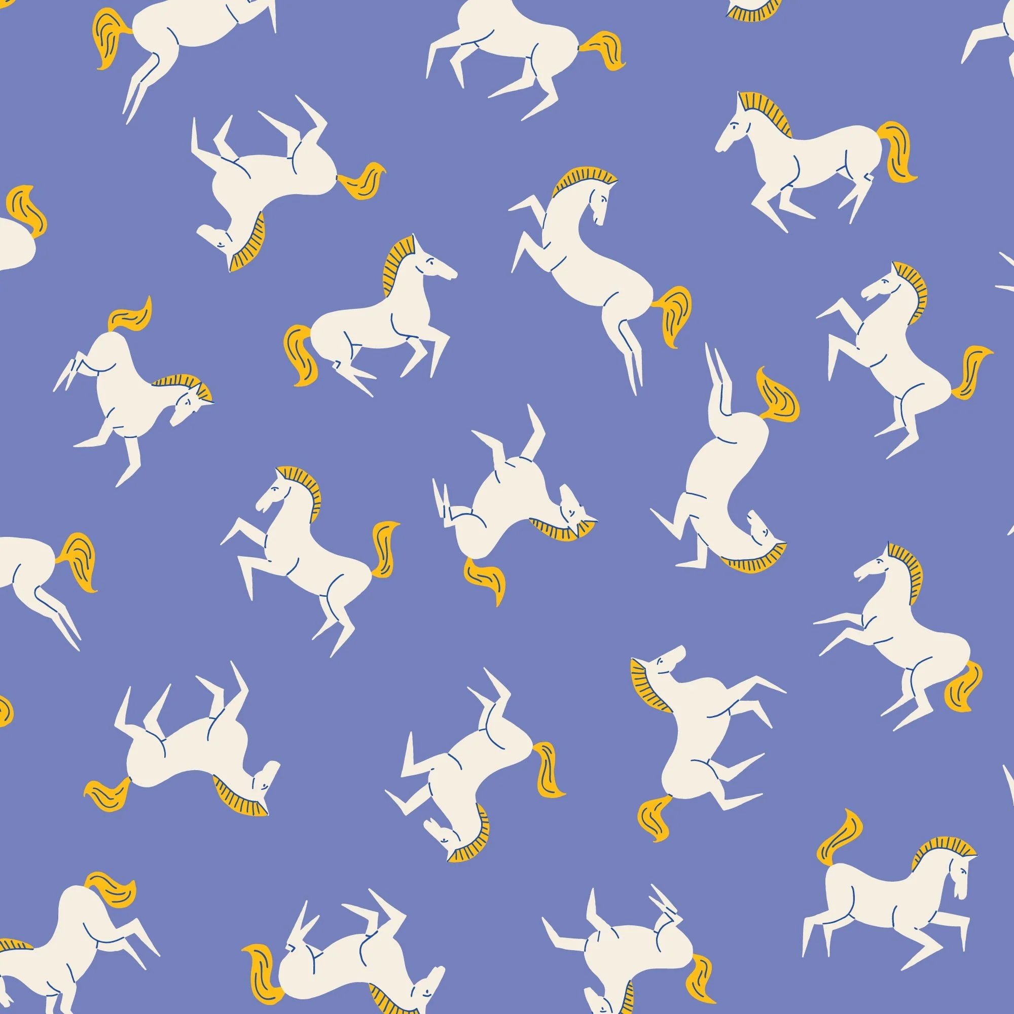 Brave Horses - Blue - The Iliad - Aidi Riera - Cloud 9 Fabrics - Poplin - Image 3