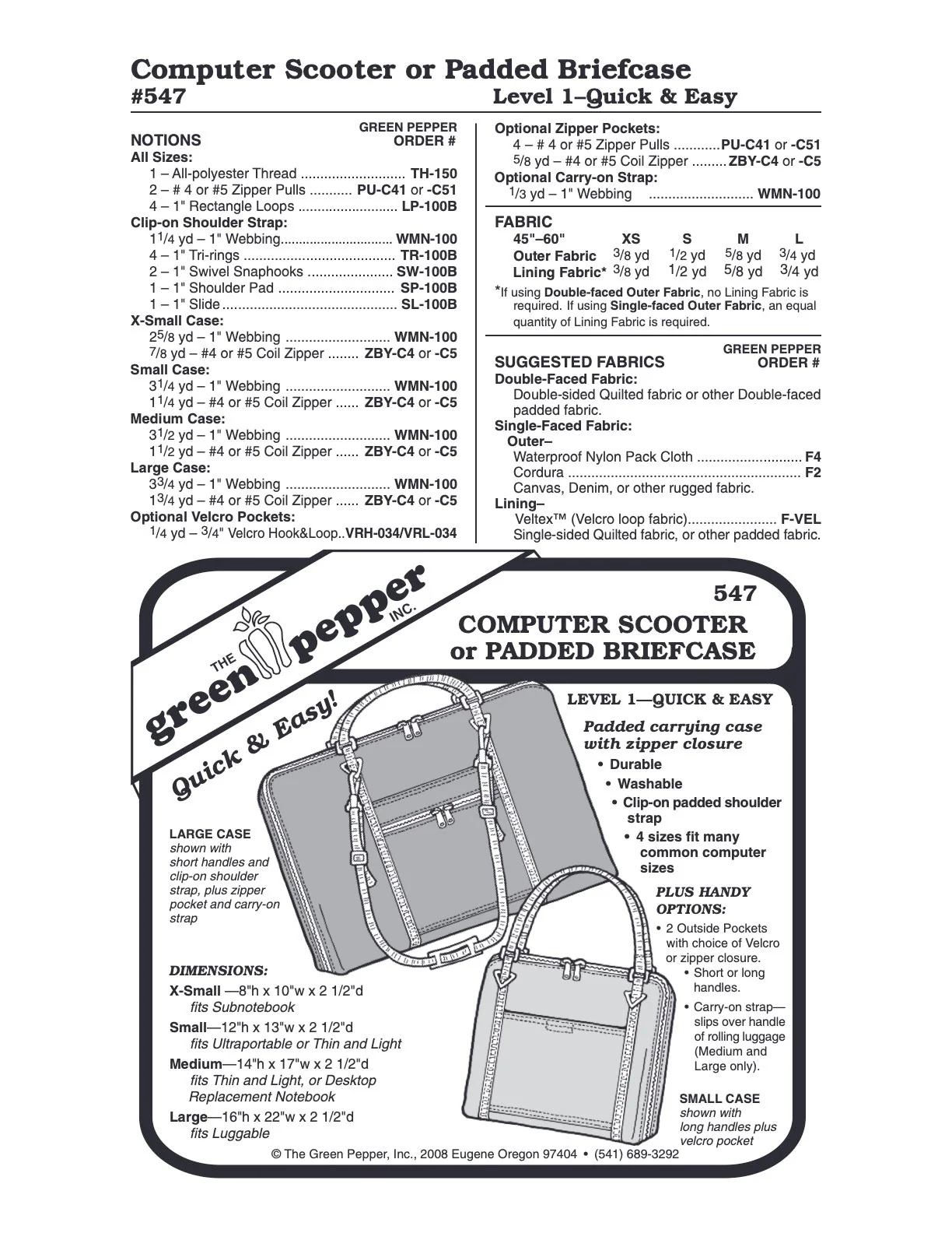 Computer Scooter or Padded Briefcase - 547 - The Green Pepper Patterns - Image 2