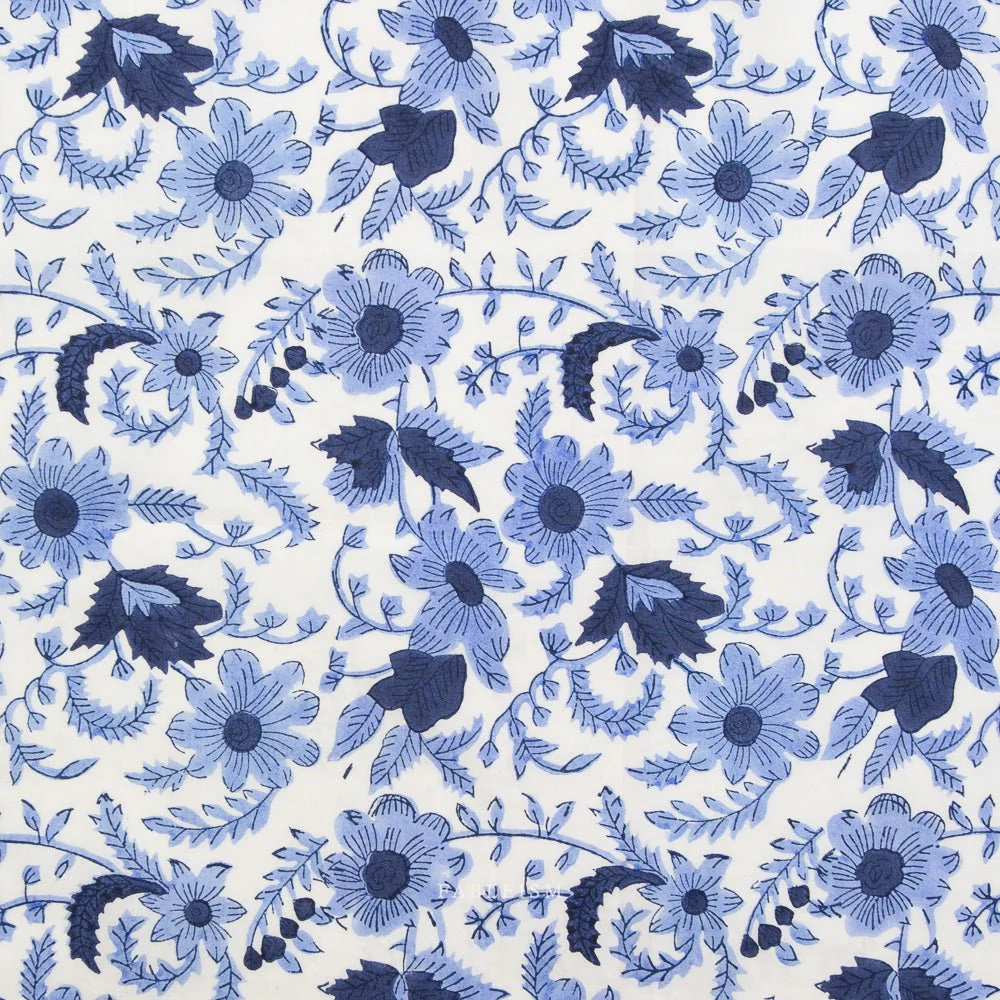 Country Floral - Blue - Indian Block Prints Cottage - Fableism Supply Co.