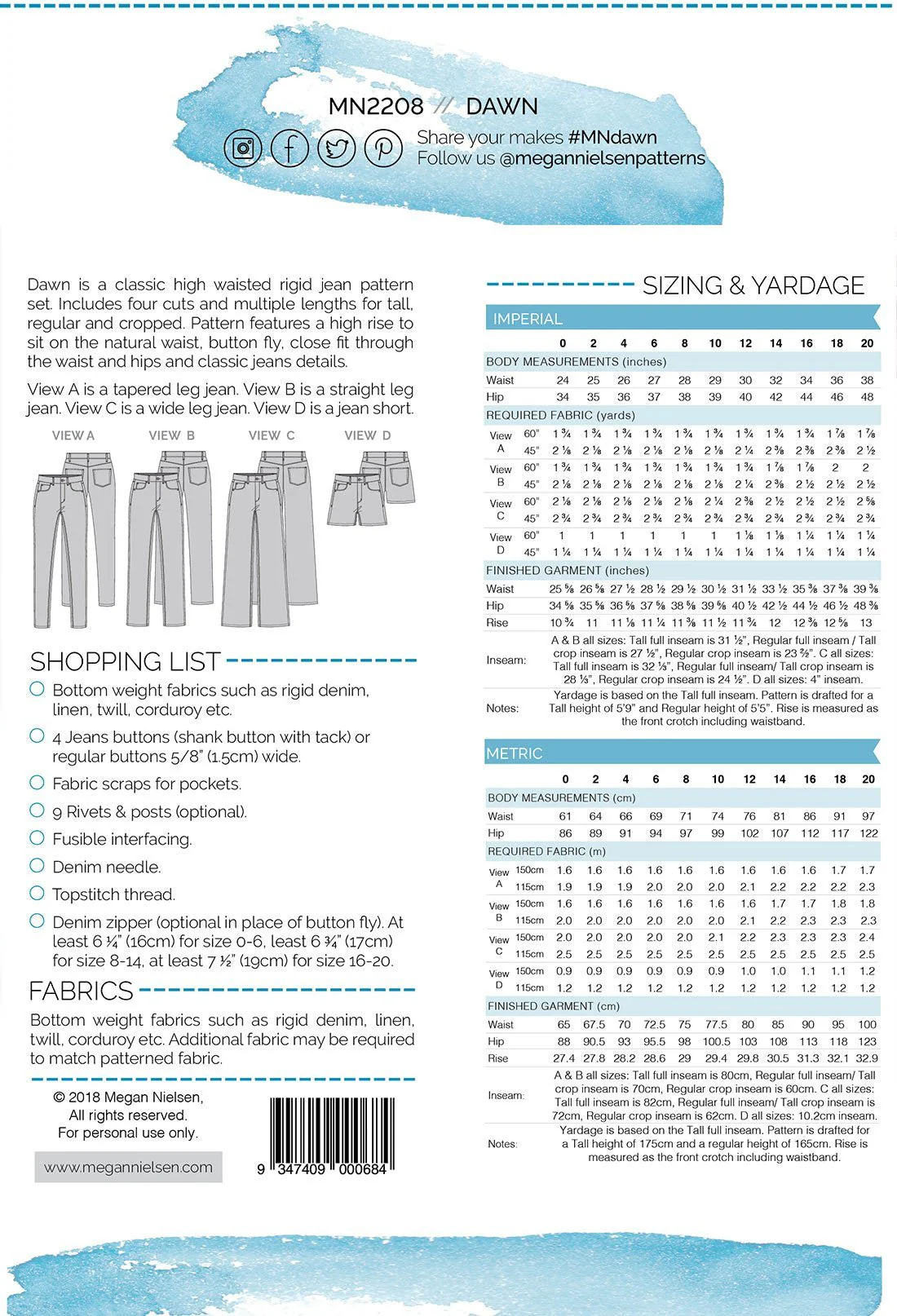Dawn Jeans (4 in 1!) - Megan Nielsen Patterns - Sewing Pattern - Image 30