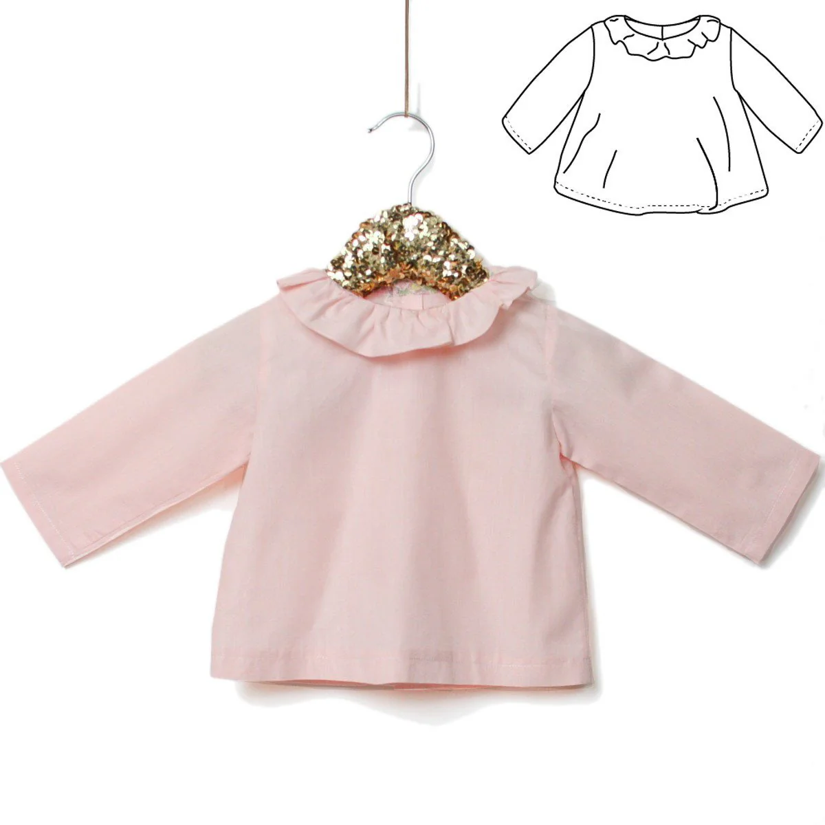 Electre Frilled Collard Blouse Sewing Pattern- Baby 1/4Y - Ikatee - Image 14