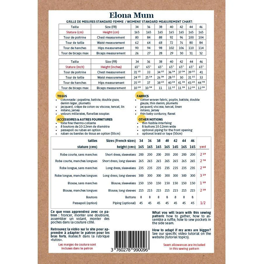 Elona Mum Blouse/Dress Sewing Pattern - Ladies 34/46 - Ikatee - Image 13