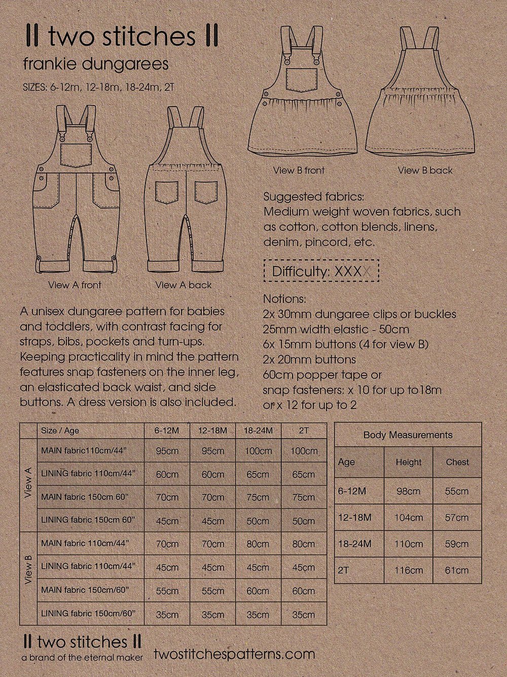 Frankie Dungarees & Dress (6mo-2years) - Kids Paper Sewing Pattern - Two Stitches Patterns - Image 18