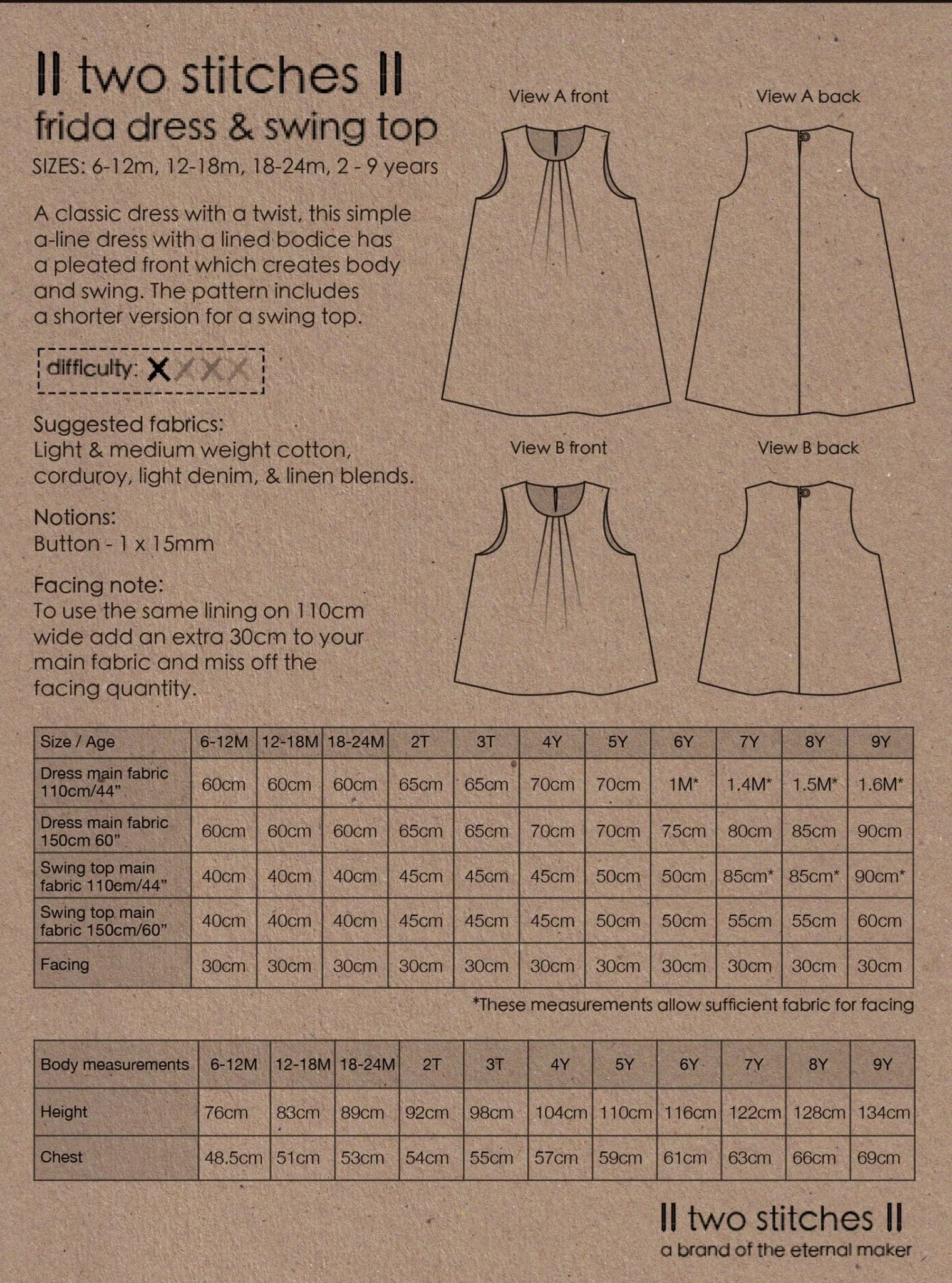 Frida Dress & Swing Top - Kids Paper Sewing Pattern - Two Stitches Patterns - Image 11