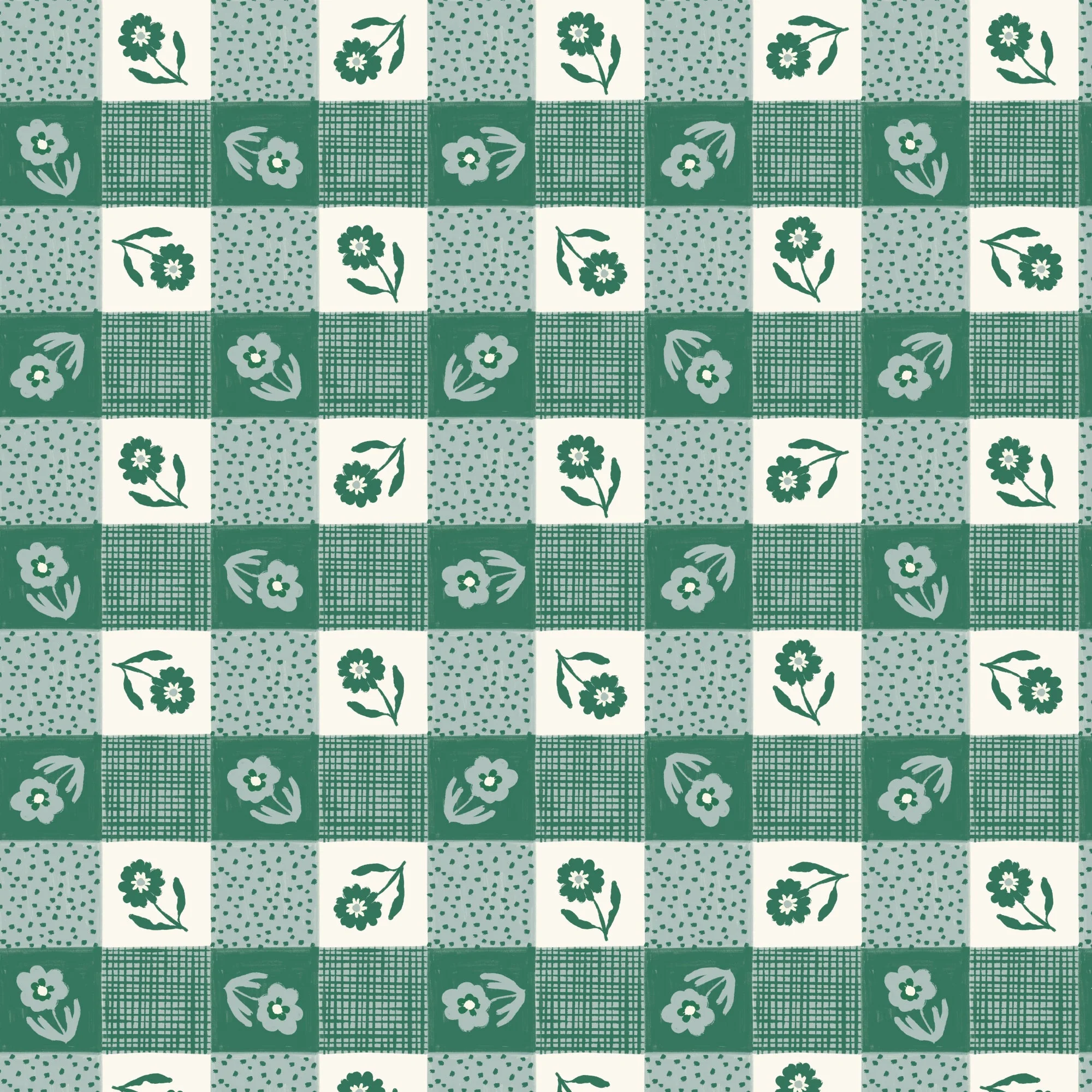 Gingham - Blue/Green - Happy Homestead - Samantha Johnson - Cloud 9 Fabrics - Poplin - Image 3
