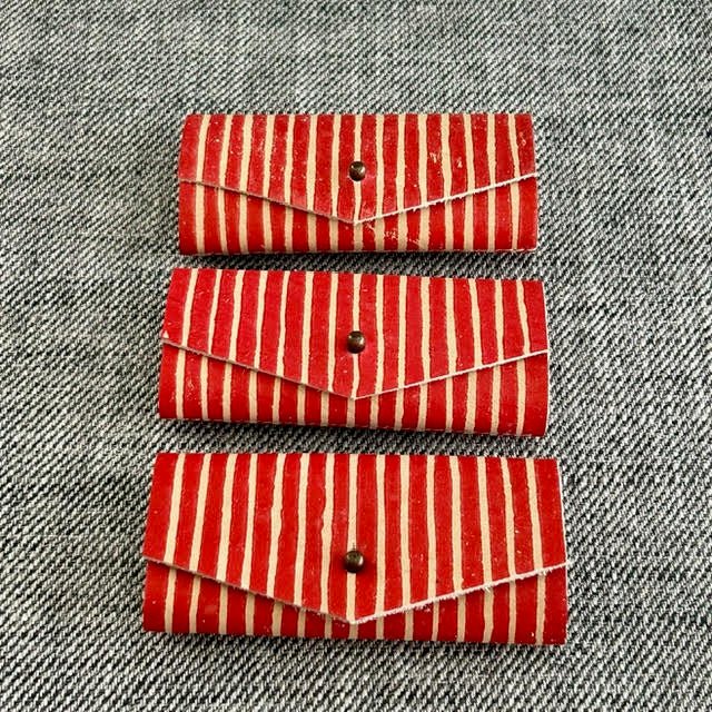 Handmade Needle Wallet - Red Stripe Leather - Dhurata Davies - Image 2