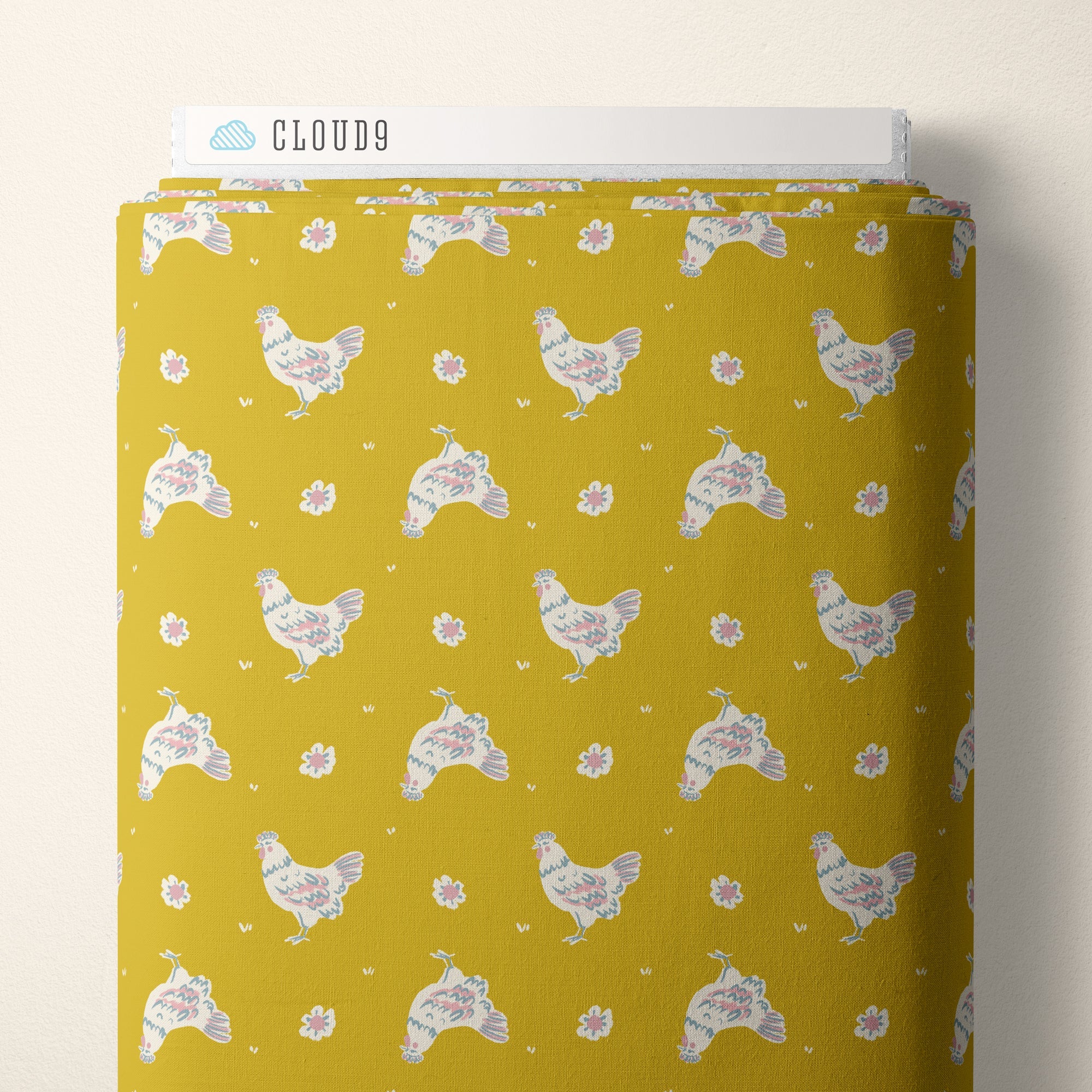 Happy Hens - Gold - Happy Homestead - Samantha Johnson - Cloud 9 Fabrics - Poplin
