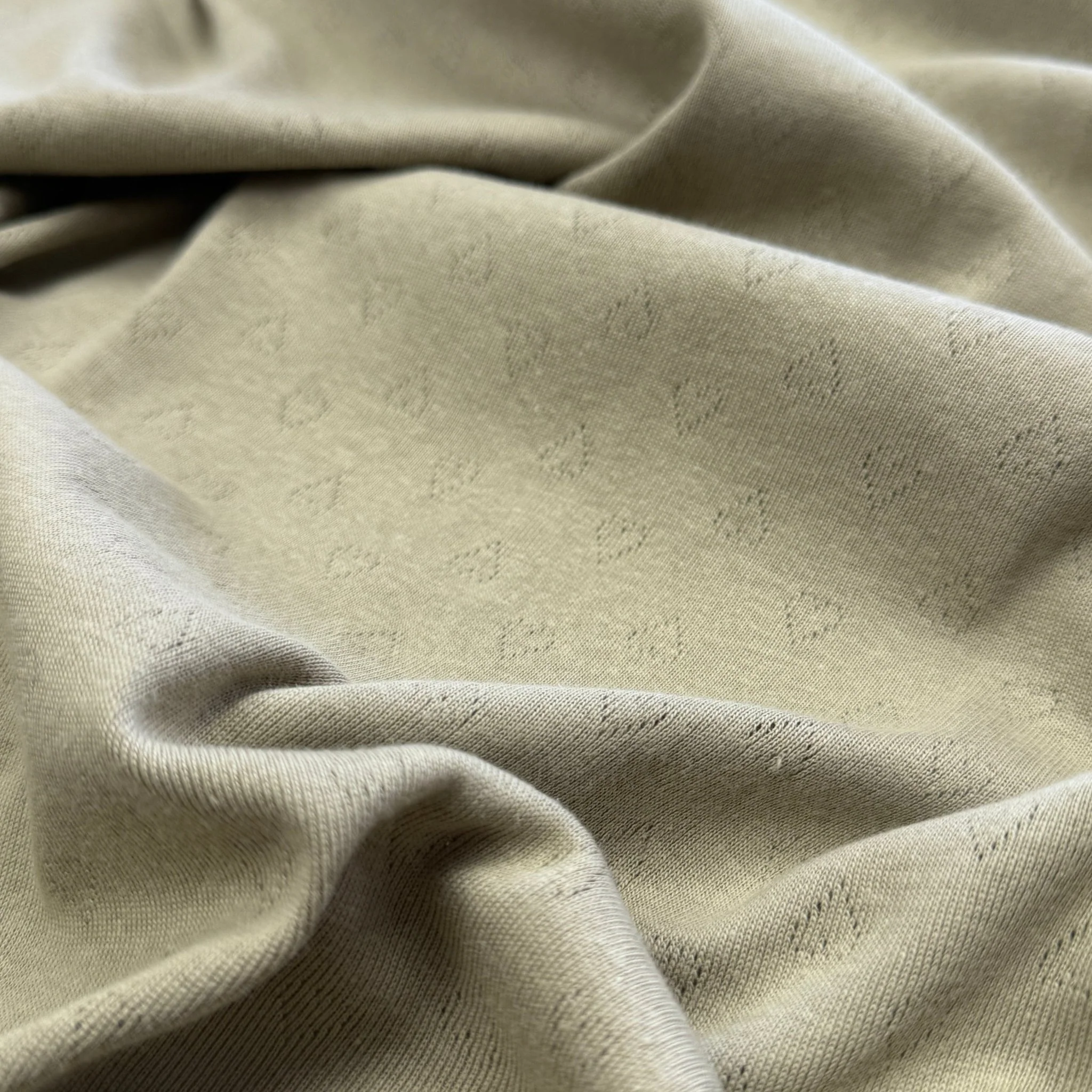 Heart Pointelle Knit Fabric - Organic Cotton - Pale Willow