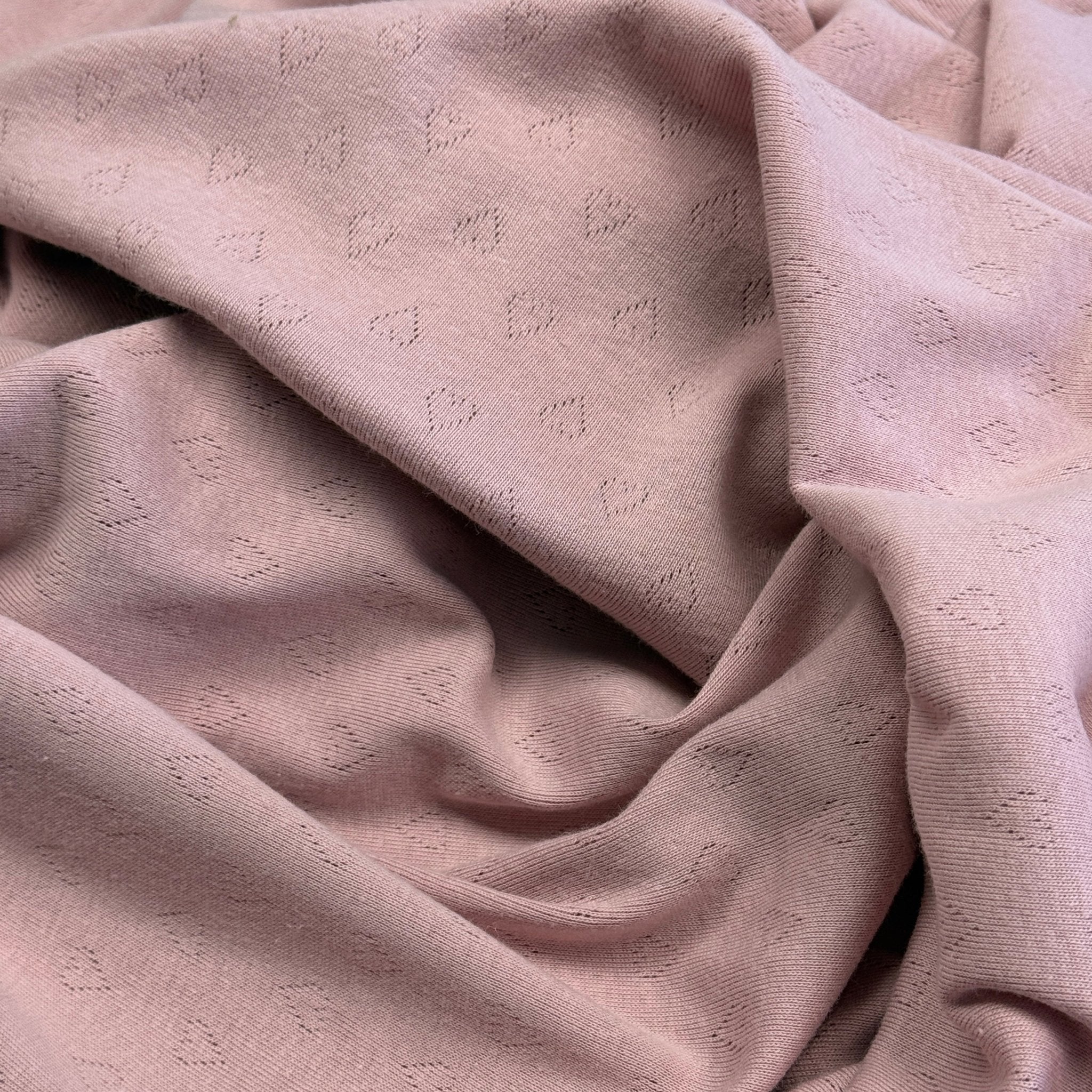 Heart Pointelle Knit Fabric - Organic Cotton - Vintage Pink