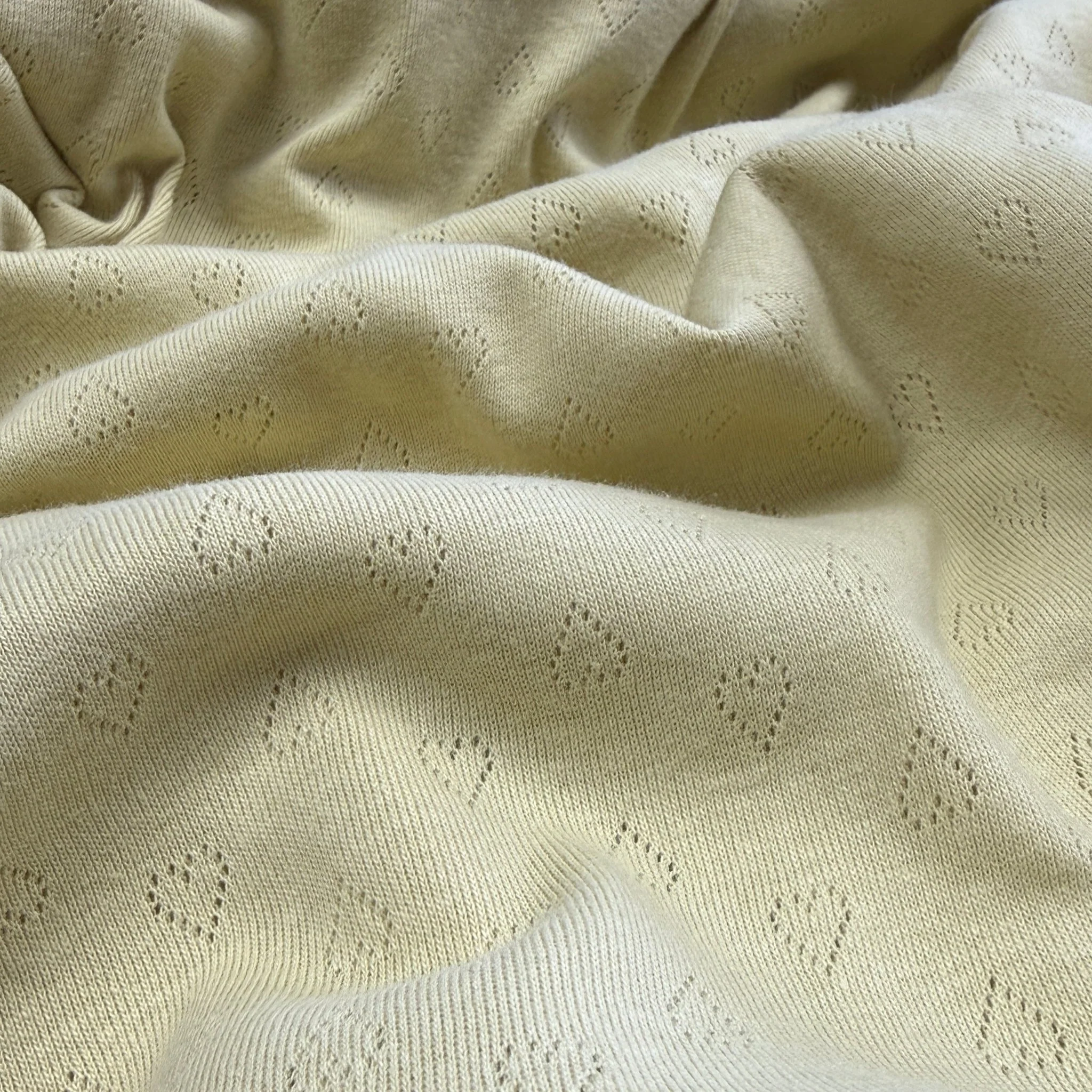 Heart Pointelle Knit Fabric - Organic Cotton - Warm Chamomille