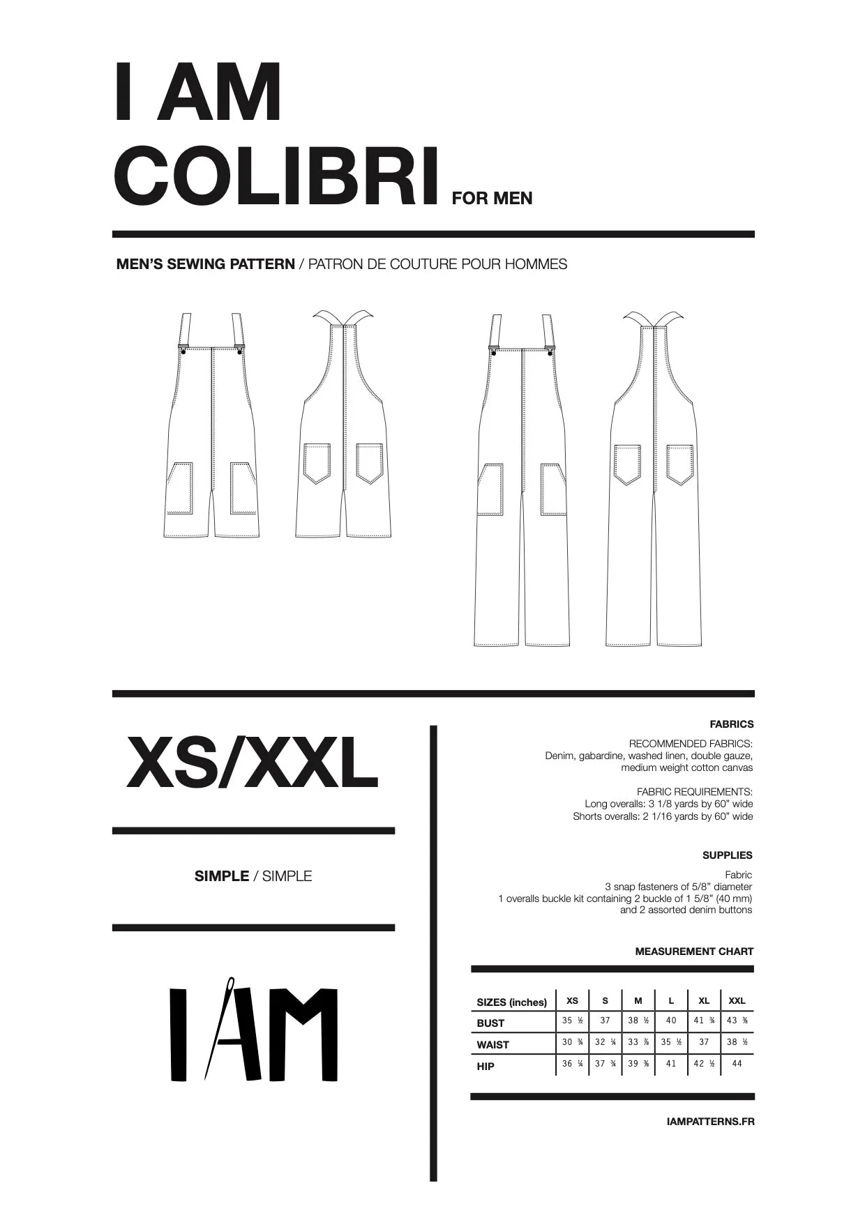 I am COLIBRI (Mens) - Classic Overalls Pattern -  I AM PATTERNS - Image 13