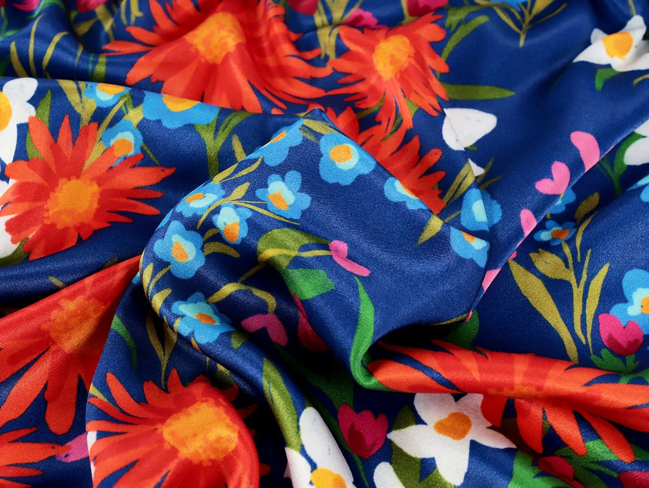 Lara Floral Viscose ECOVERO™ Satin - Cobalt - Oeko-Tex 100 - Fabric Godmother - Image 2