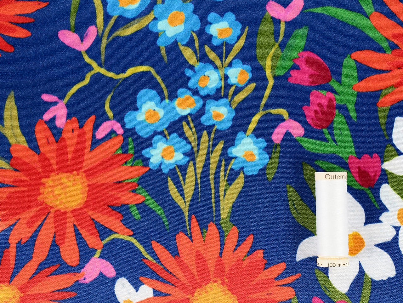 Lara Floral Viscose ECOVERO™ Satin - Cobalt - Oeko-Tex 100 - Fabric Godmother - Image 3