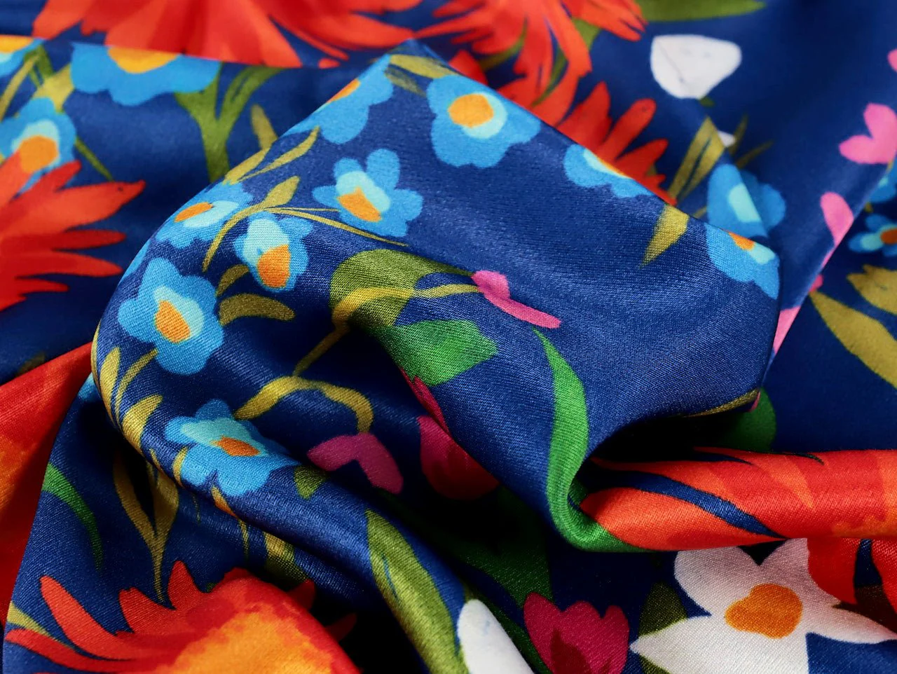 Lara Floral Viscose ECOVERO™ Satin - Cobalt - Oeko-Tex 100 - Fabric Godmother - Image 4