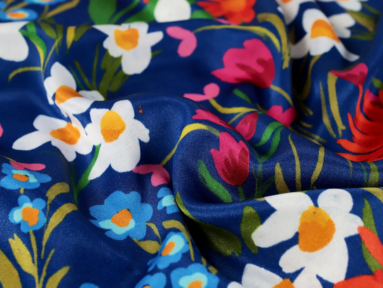 Lara Floral Viscose ECOVERO™ Satin - Cobalt - Oeko-Tex 100 - Fabric Godmother - Image 5