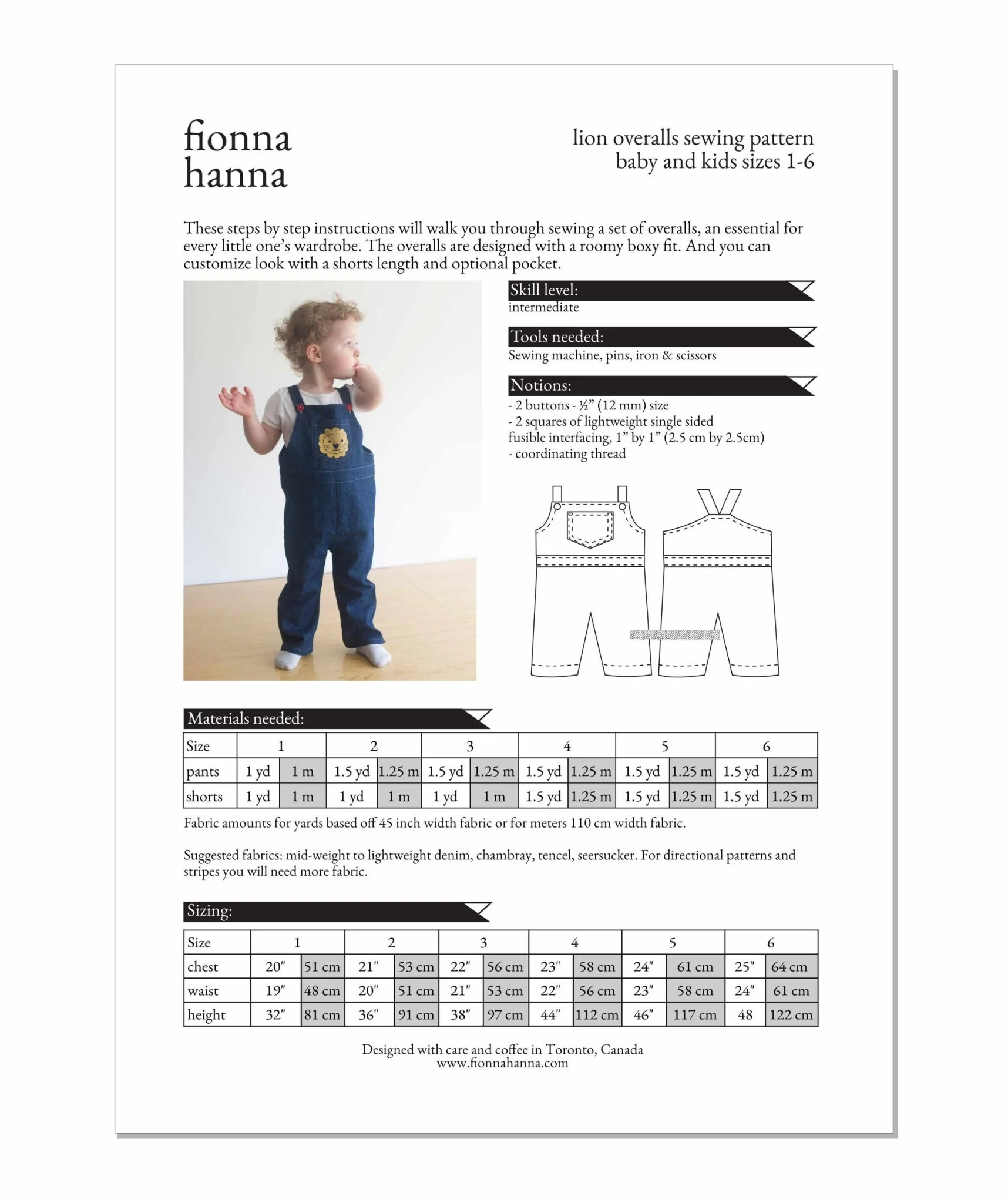 Lion Overalls Childrens Sewing Pattern - Fiona Hanna - Image 4