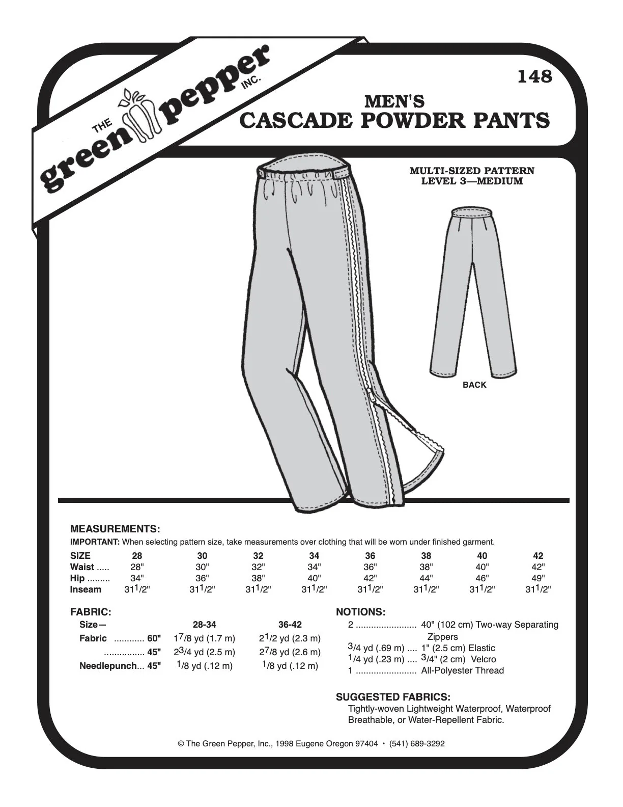 Men’s Cascade Powder Pants Pattern - 148 - The Green Pepper Patterns - Image 2