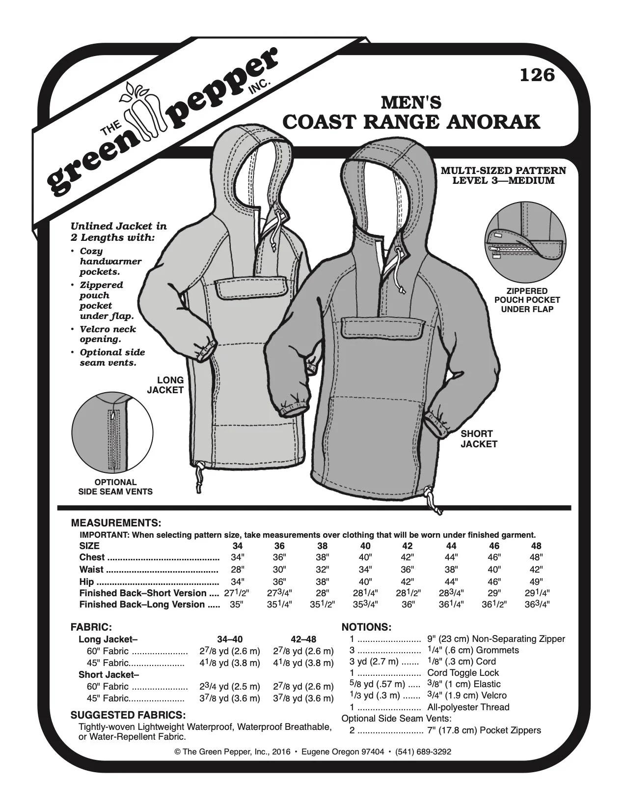 Men’s Coast Range Anorak Pattern - 126 - The Green Pepper Patterns - Image 2