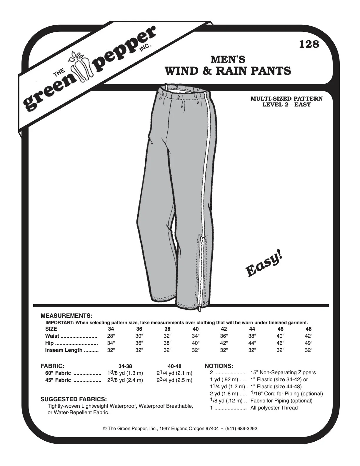 Adult Wind & Rain Pants Pattern - 128 - The Green Pepper Patterns - Image 2