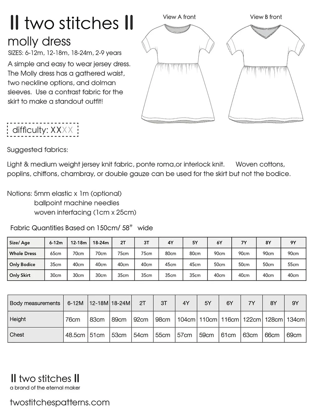 Molly Dress - Kids Paper Sewing Pattern - Two Stitches Patterns - Image 6