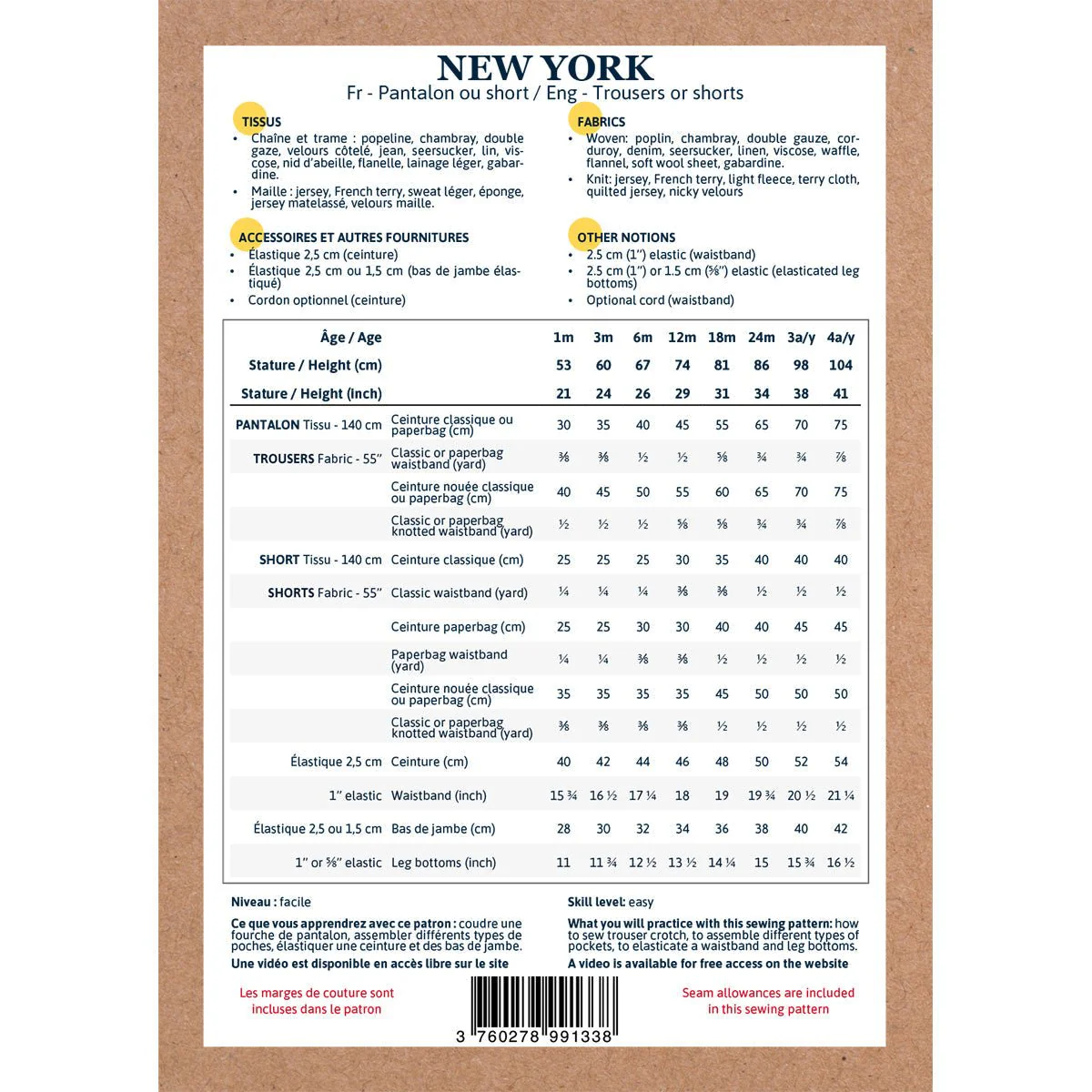 New York Trousers or Shorts Sewing Pattern - Baby 1M/4Y - Ikatee - Image 27