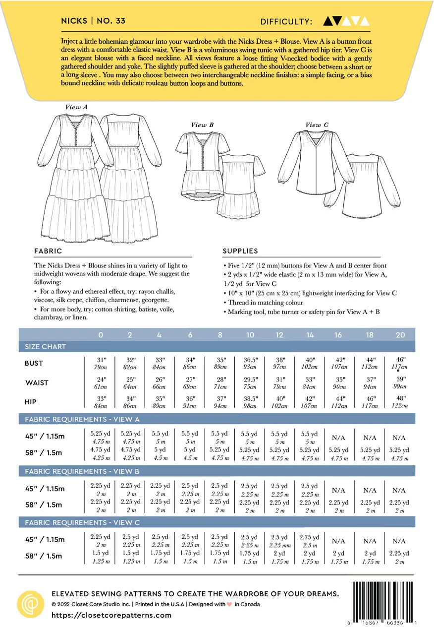 Nicks Dress + Blouse Pattern (0-20) - Closet Core Patterns - Image 3