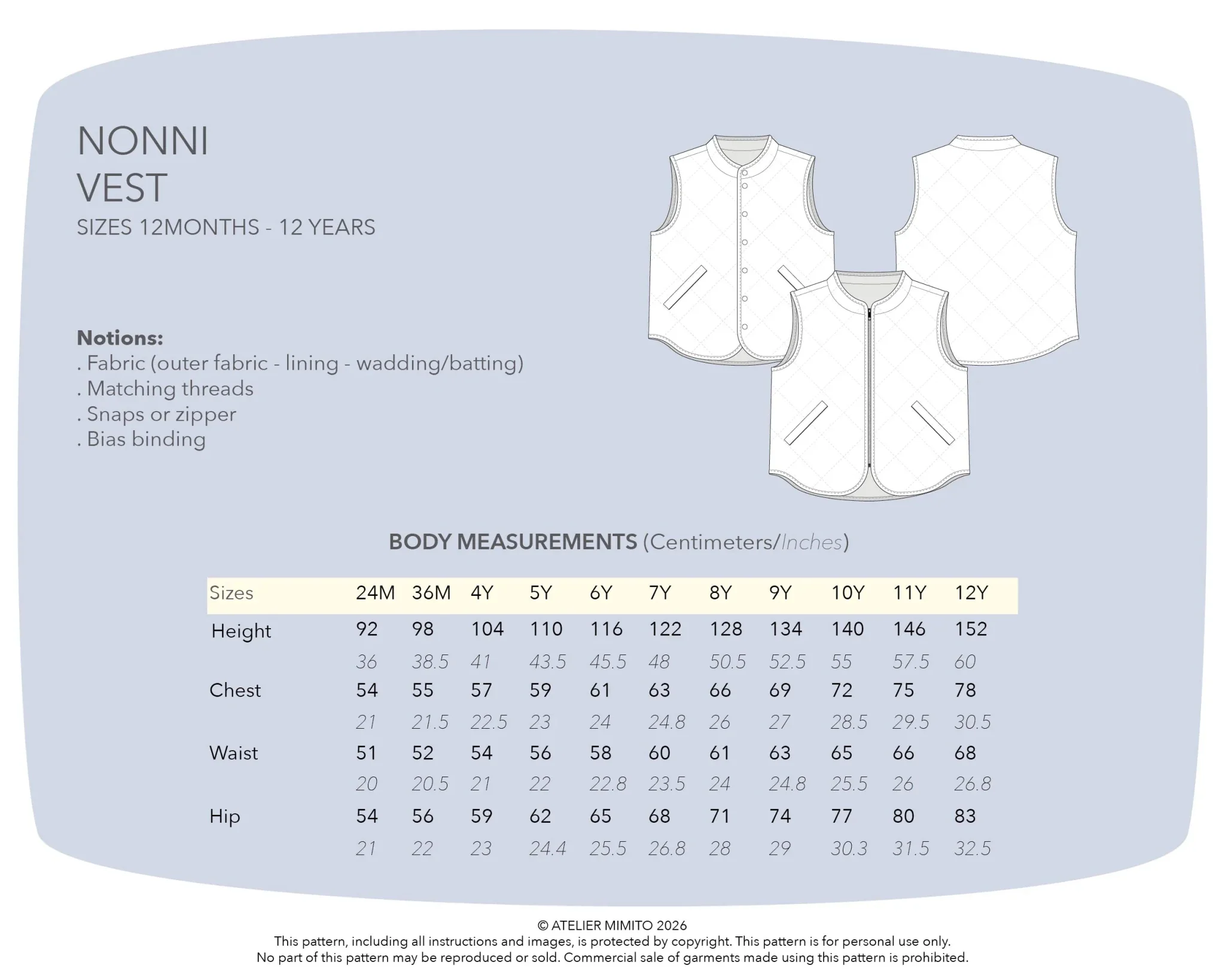 Nonni Vest Gender Neutral Kids (12mo-12yrs) PDF Sewing Pattern - Atelier Mimito - Image 14