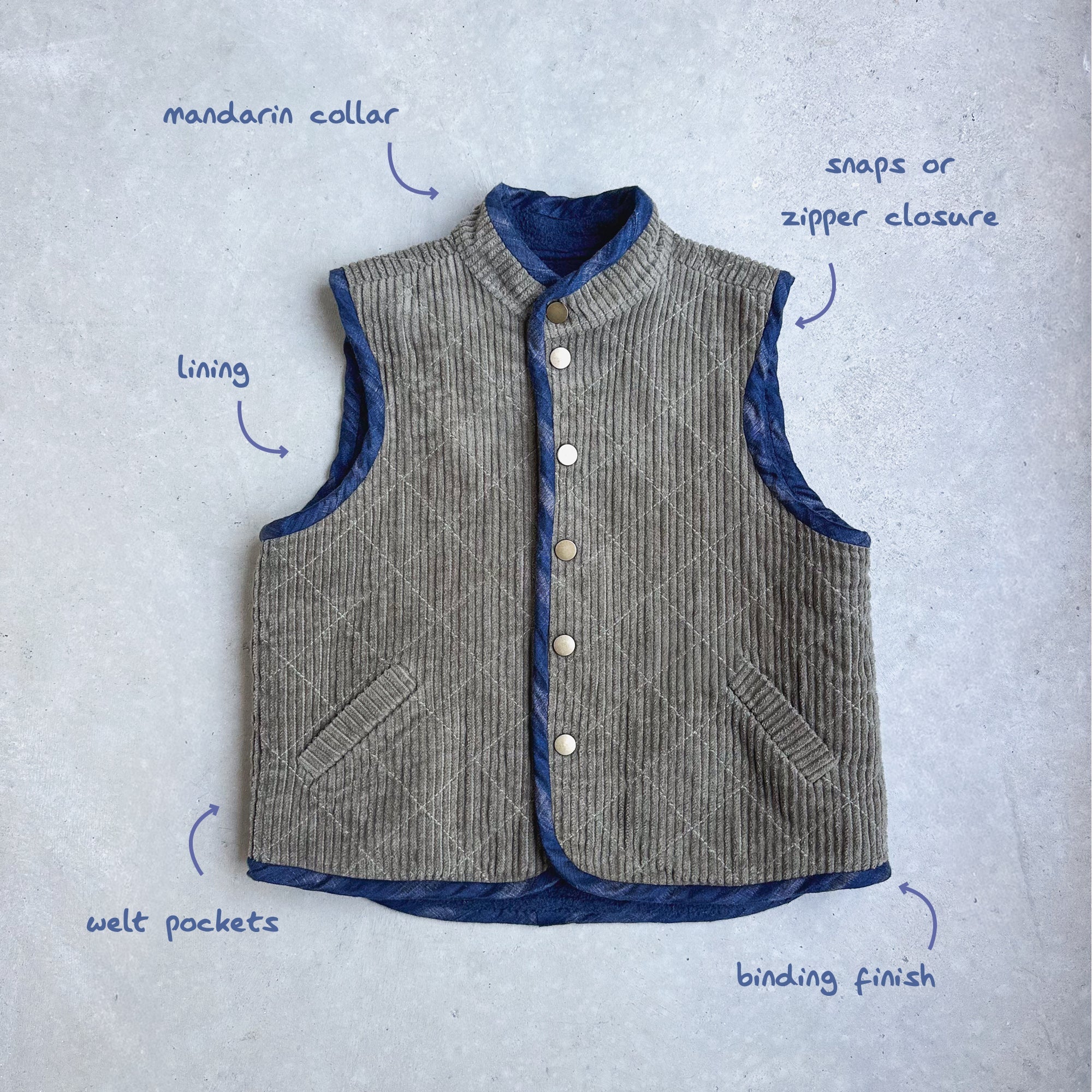 Nonni Vest Gender Neutral Kids (12mo-12yrs) PDF Sewing Pattern - Atelier Mimito - Image 2