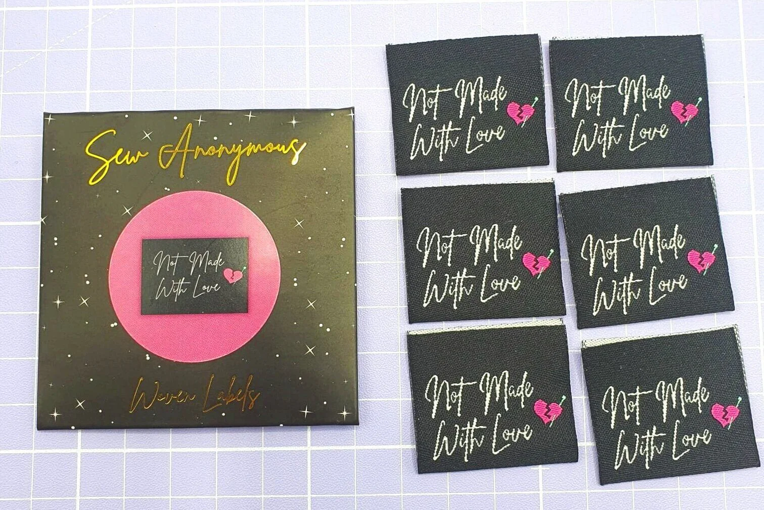 "NOT MADE WITH LOVE" Woven Label Pack - Sew Anonymous - Image 2
