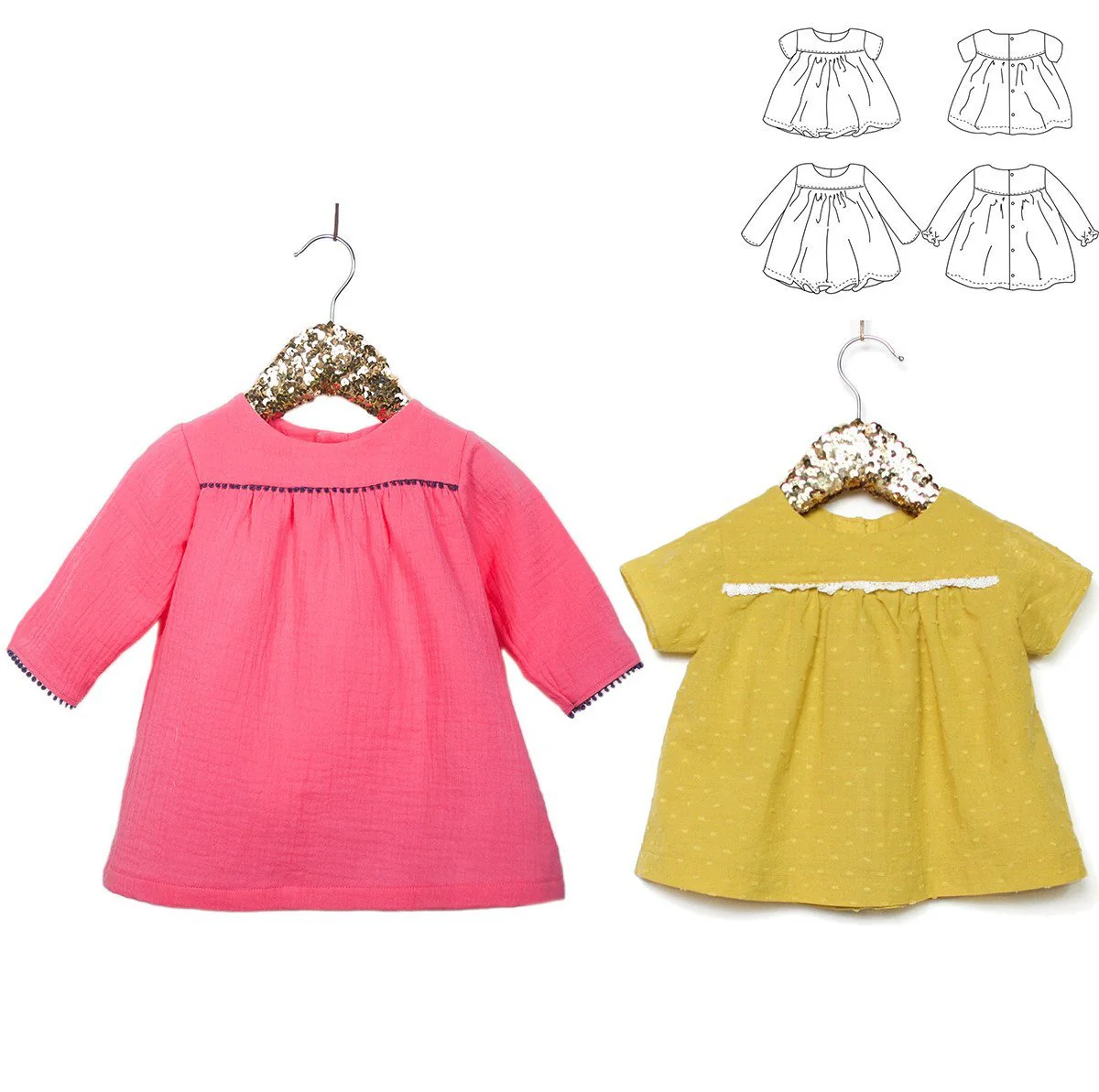 Oslo Blouse & Dress Sewing Pattern - Baby Girl 6M/4Y - Ikatee - Image 2