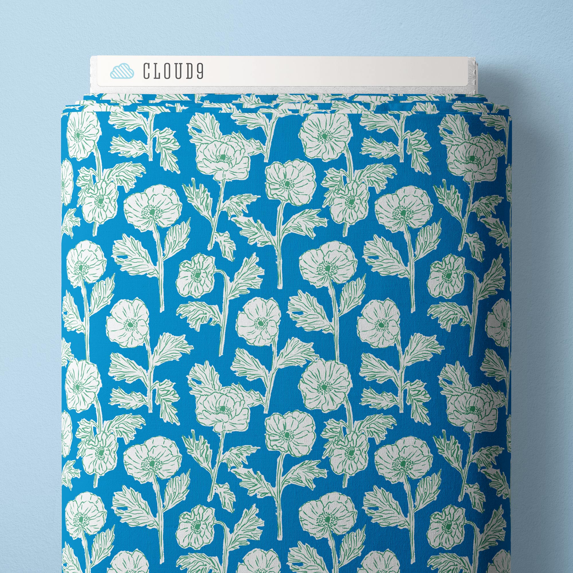 Painted Poppies - Blue/Green - Nice Nice - Emily Taylor - Cloud 9 Fabrics - Poplin