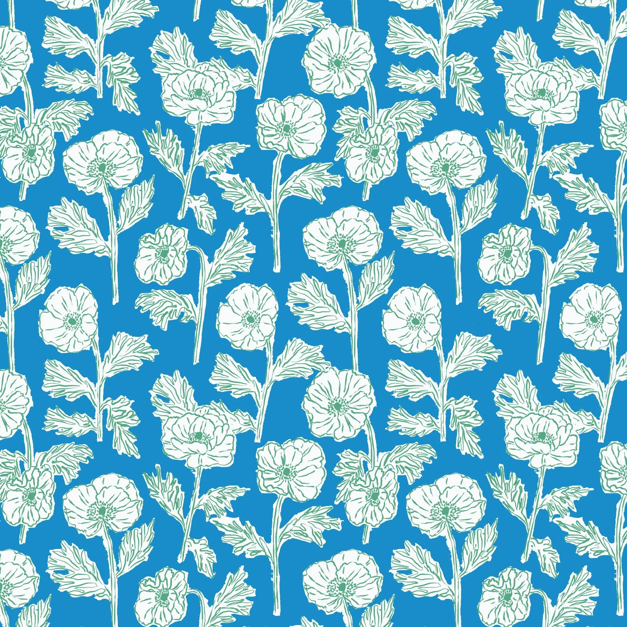 Painted Poppies - Blue/Green - Nice Nice - Emily Taylor - Cloud 9 Fabrics - Poplin - Image 2