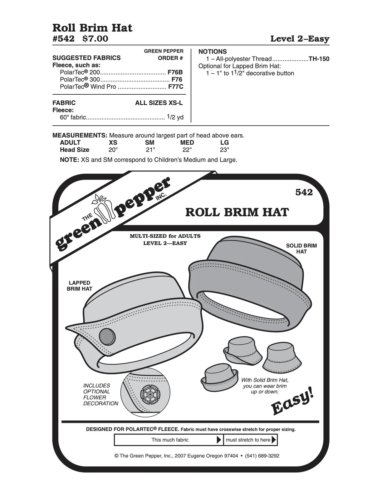 Roll Brim Hat Pattern - 542 - The Green Pepper Patterns - Image 2