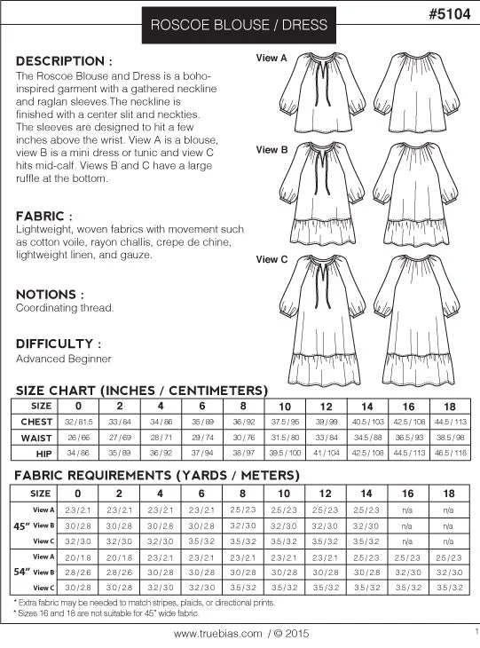 Roscoe Blouse & Dress Sewing Pattern - True Bias - Image 4