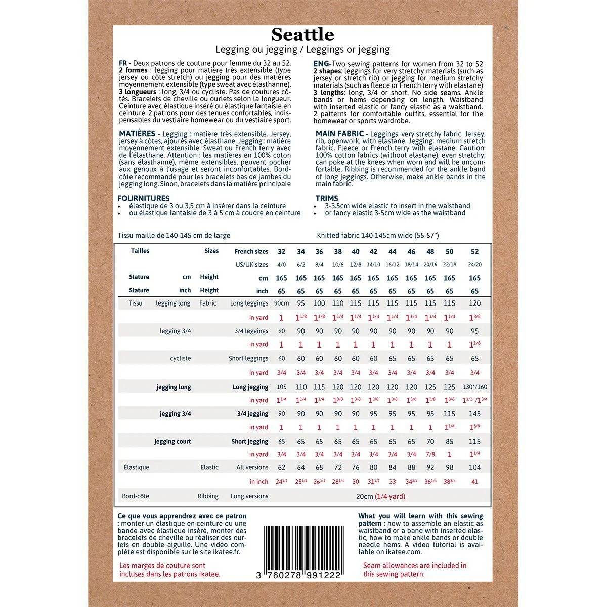 Seattle Mum legging Sewing Pattern - Ladies 34/52 - Ikatee - Image 13