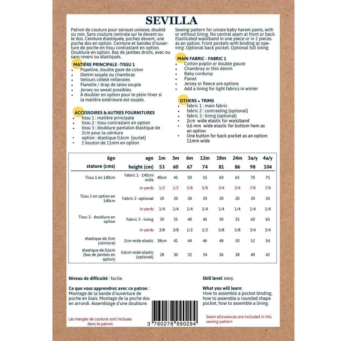 Sevilla Unisex Harem Pants Sewing Pattern - Baby 1M/4Y - Ikatee - Image 15
