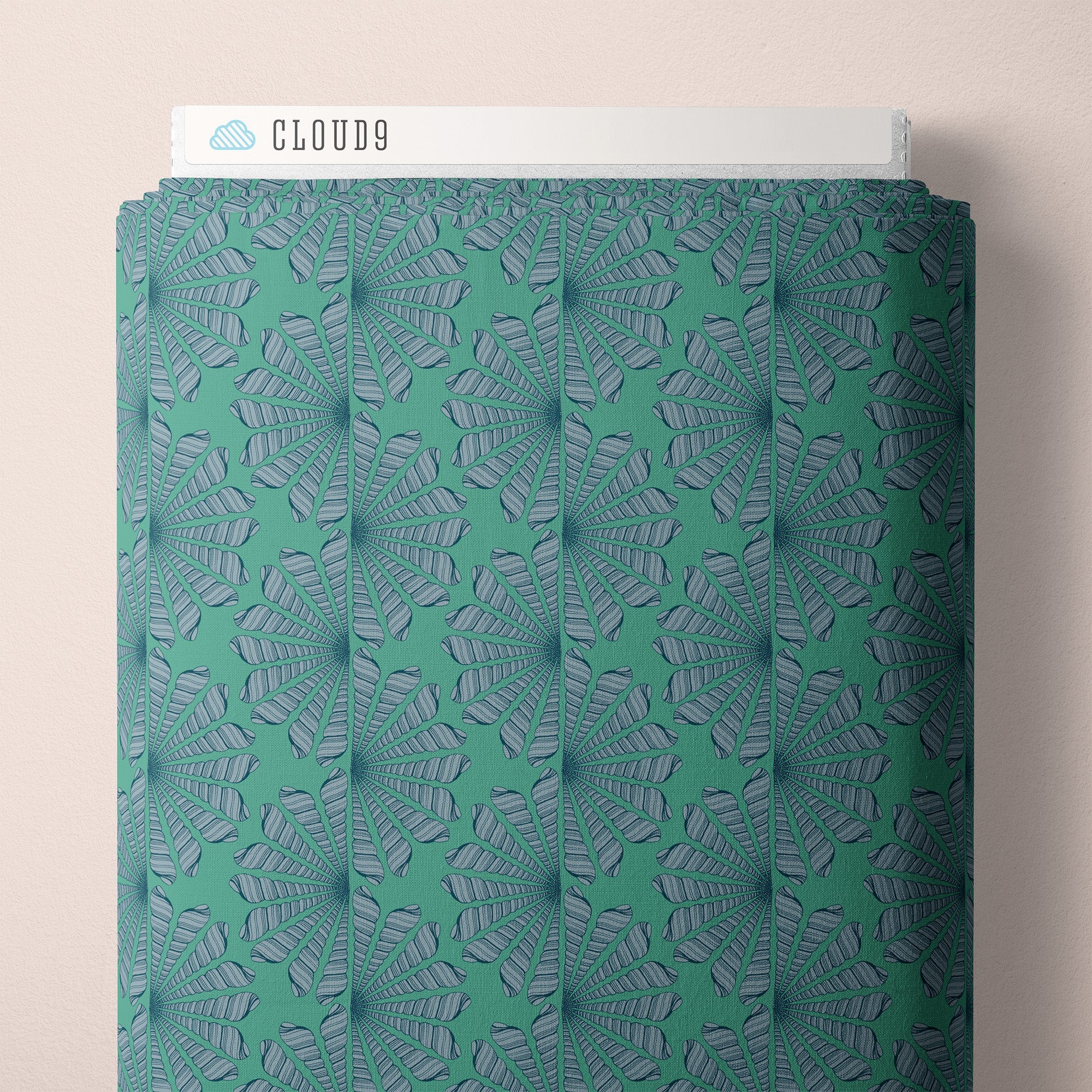 Shell Fan - Green / Blue - Seashell Serenade - Jayme Murray - Cloud 9 Fabrics - Poplin