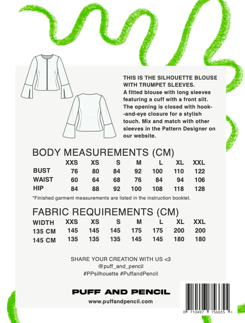Silhouette Blouse + Trumpet Sleeves - Paper Sewing Pattern - Puff And Pencil - Image 6