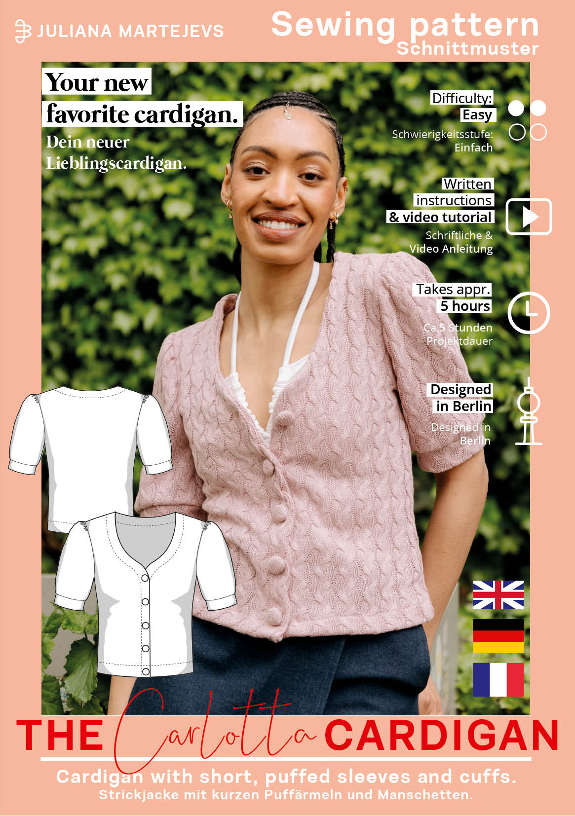 The Carlotta Short Sleeve Cardigan - Paper Sewing Pattern - Juliana Martejevs - Image 6