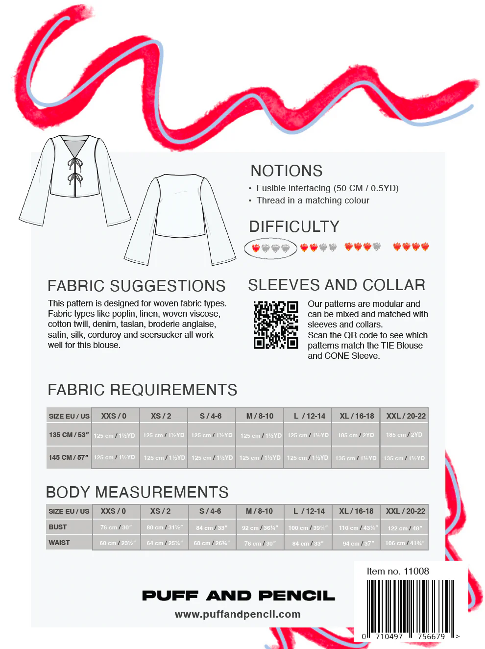 Tie Blouse + Cone Sleeves - Paper Sewing Pattern - Puff And Pencil - Image 5