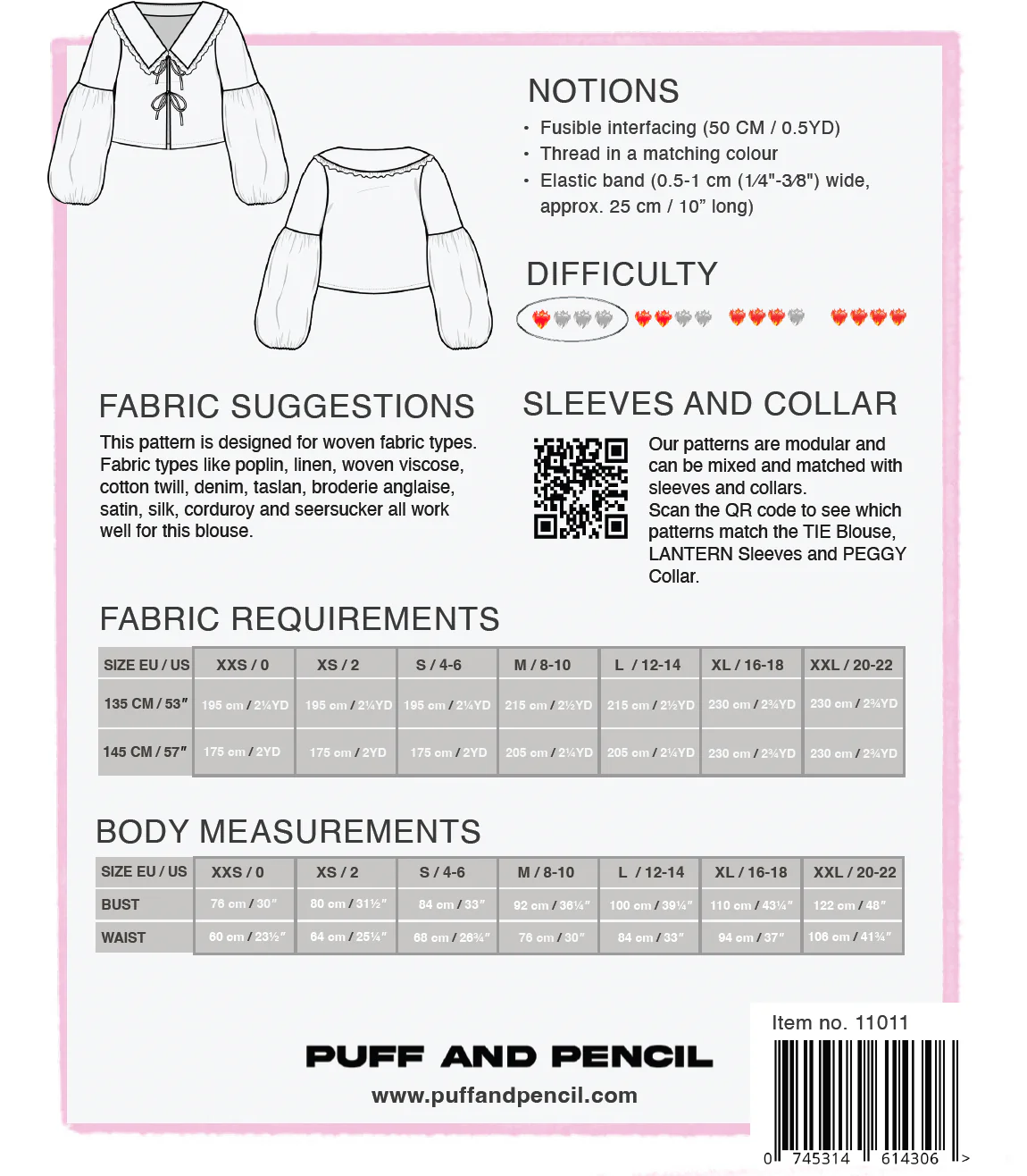 Tie Blouse + Peggy Collar + Lantern Sleeves - Paper Sewing Pattern - Puff And Pencil - Image 5