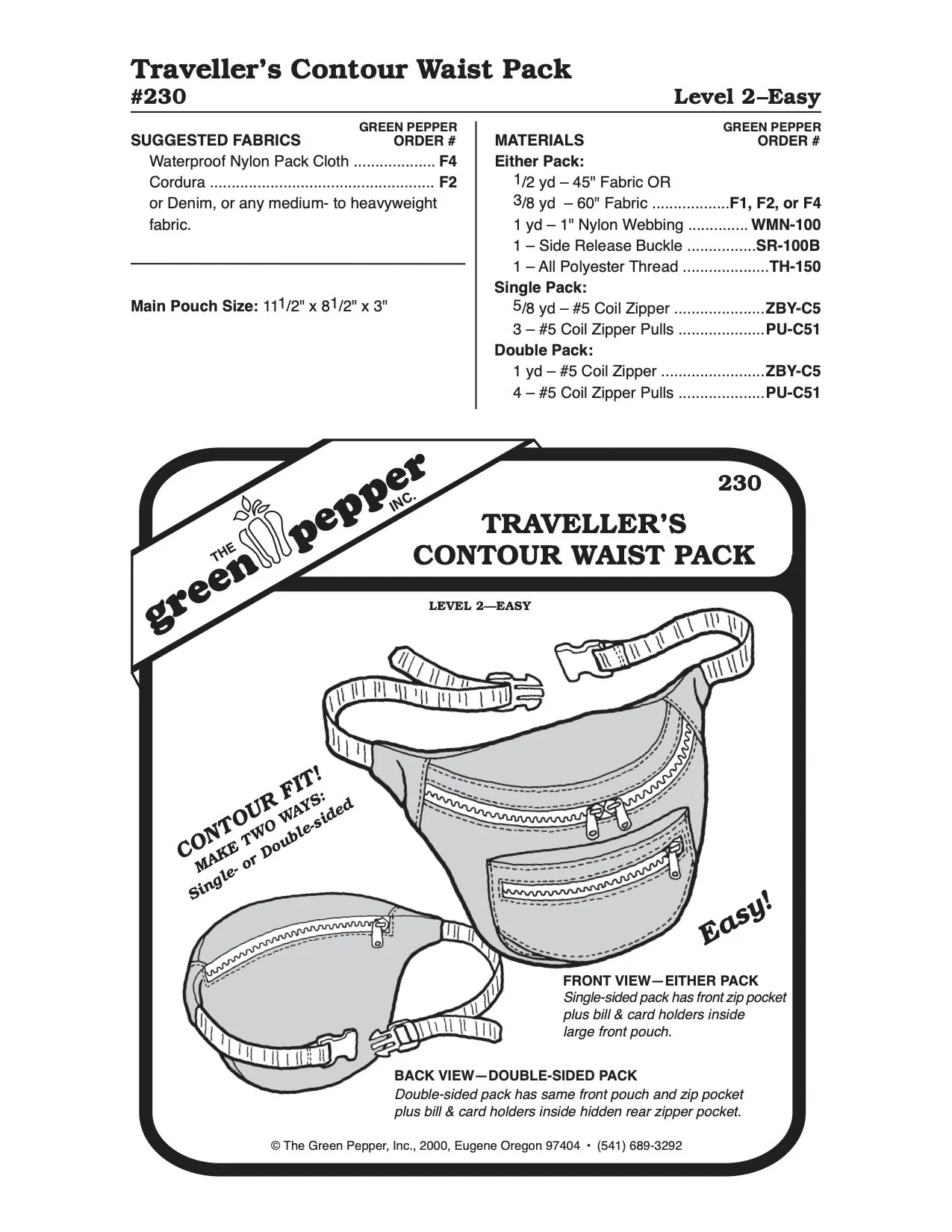 Traveller’s Contour Waist Pack / Fanny Pack PDF Pattern - 230 - The Green Pepper Patterns - Image 2