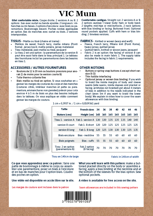 Vic Mum Cardigan Sewing Pattern - Ladies 34/46 - Ikatee - Image 19