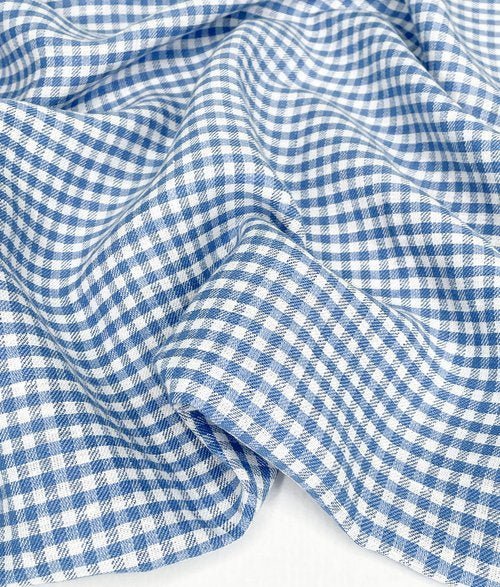 Washed Linen Cotton Check - Azure/White