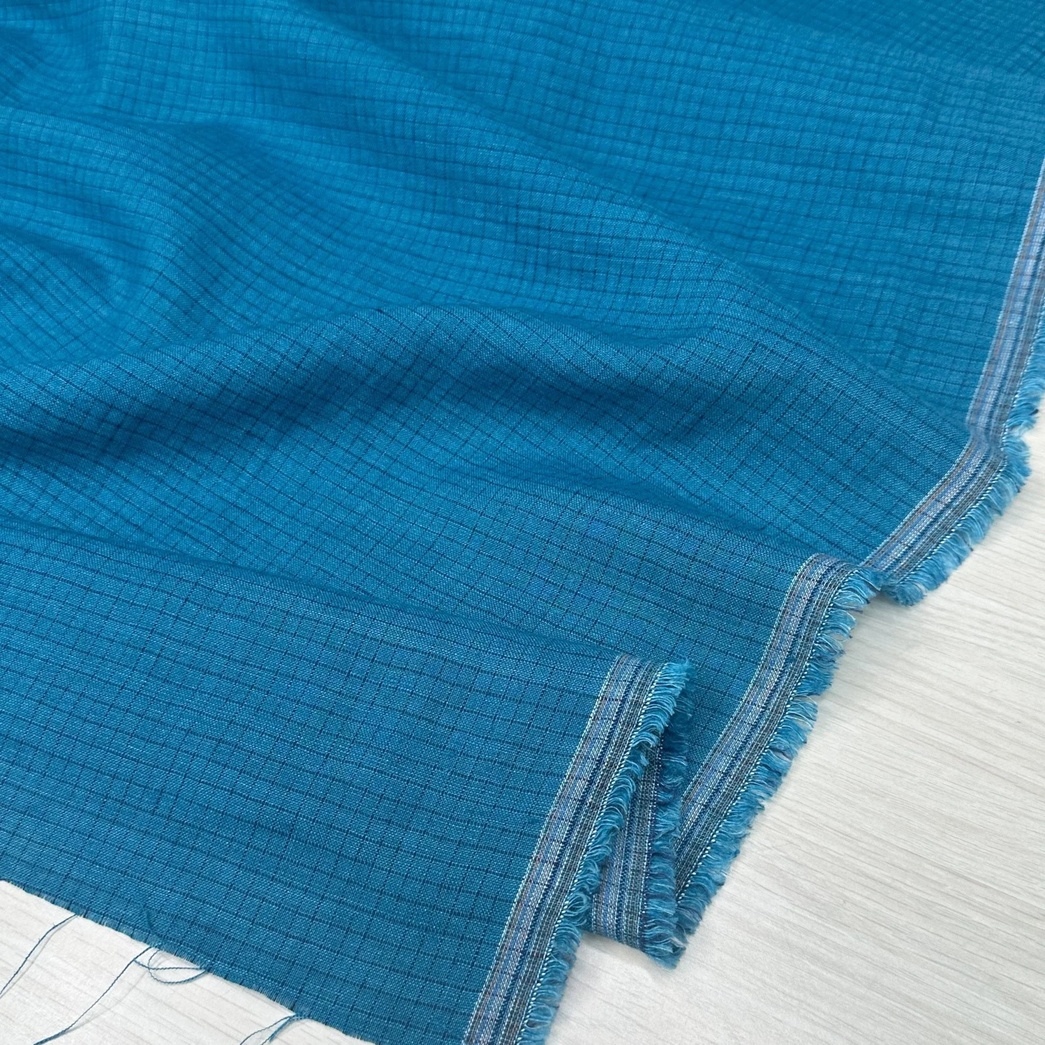 Washed Linen Cotton Check - Ocean/Navy