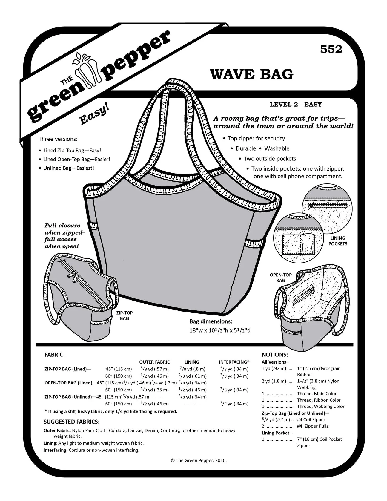 Wave Bag PDF Pattern - 552 - The Green Pepper Patterns - Image 2